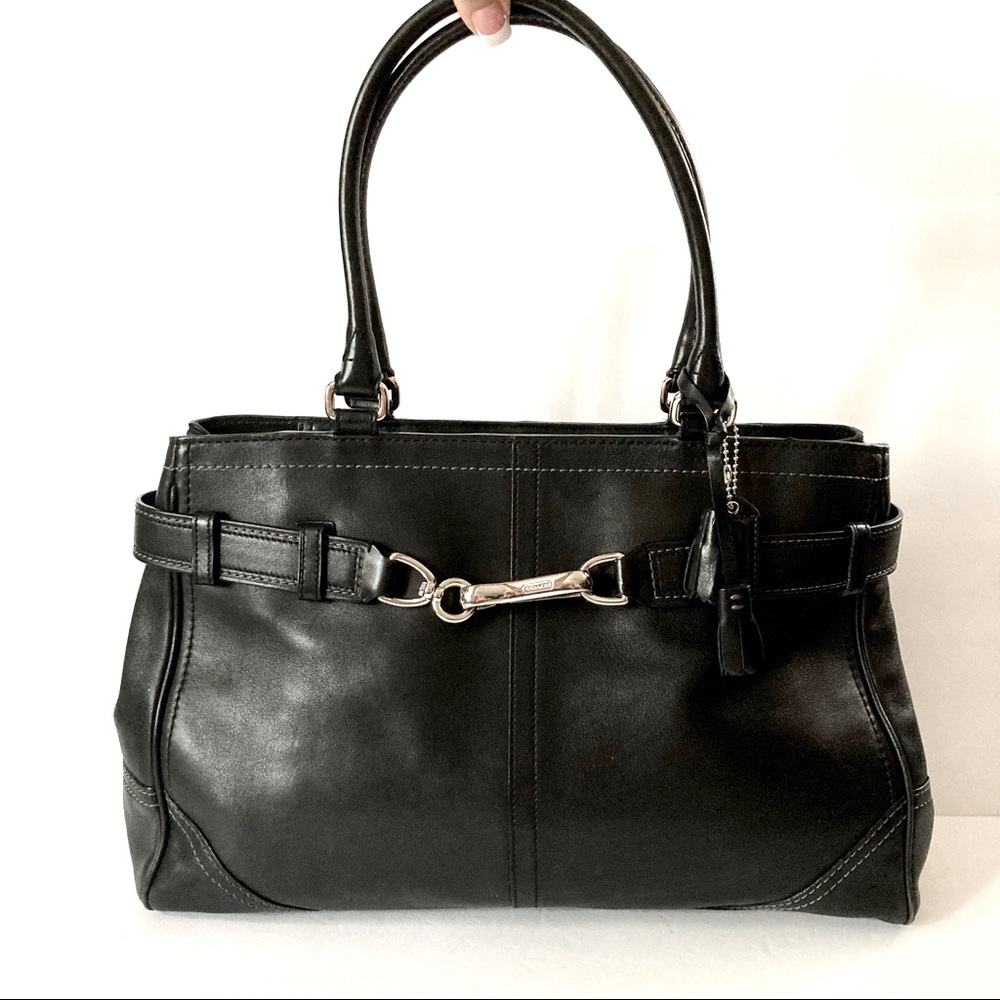 COACH Hamptons Satchel F08A71 Black Leather Bag